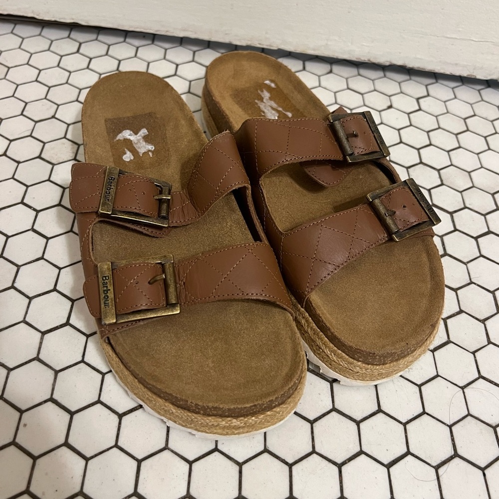 Barbour Quilted Platform Espadrille Double Strap Sandals